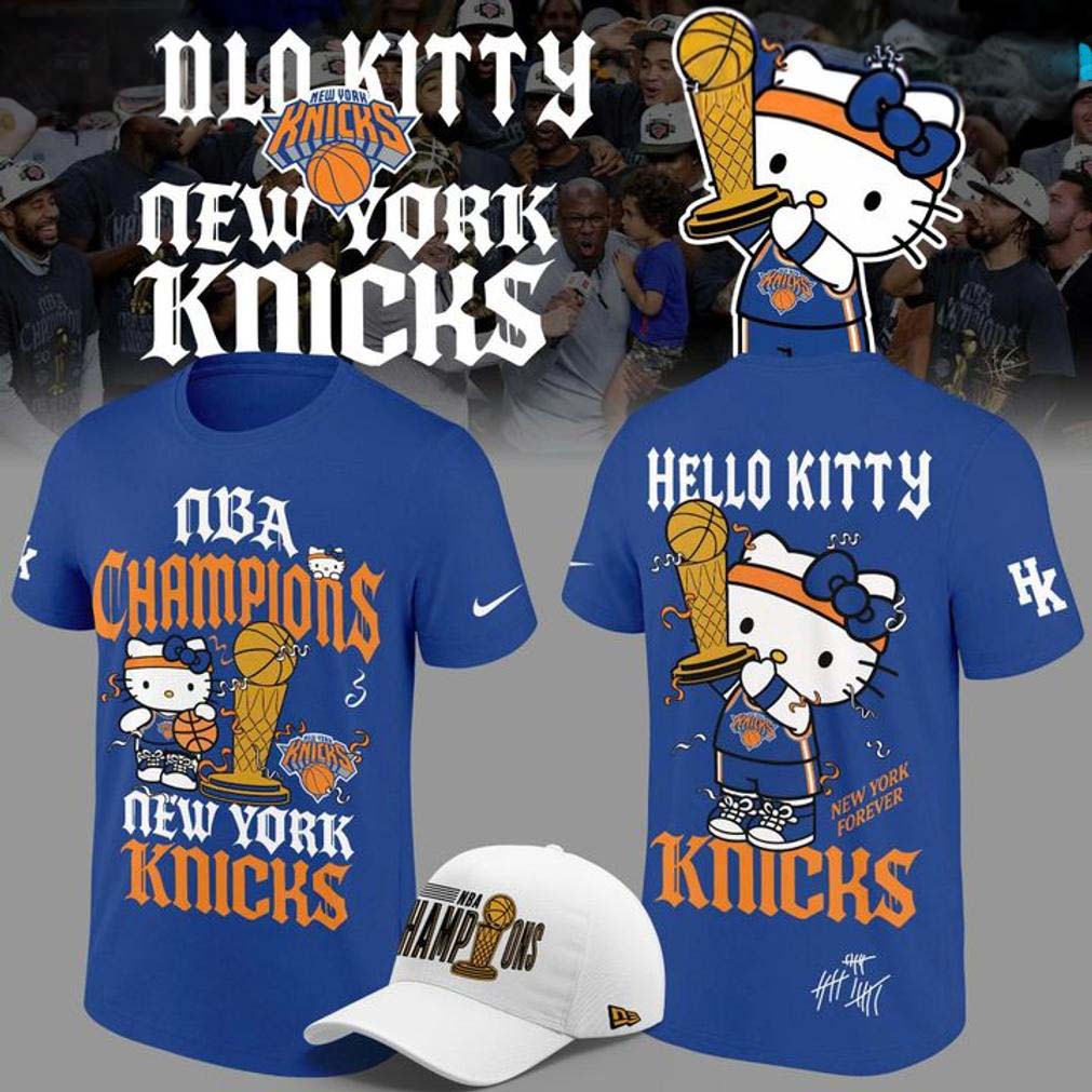 New York Knicks x Hello Kitty 2026 NBA Finals Champions Blue T-Shirt Gift Idea for Fans