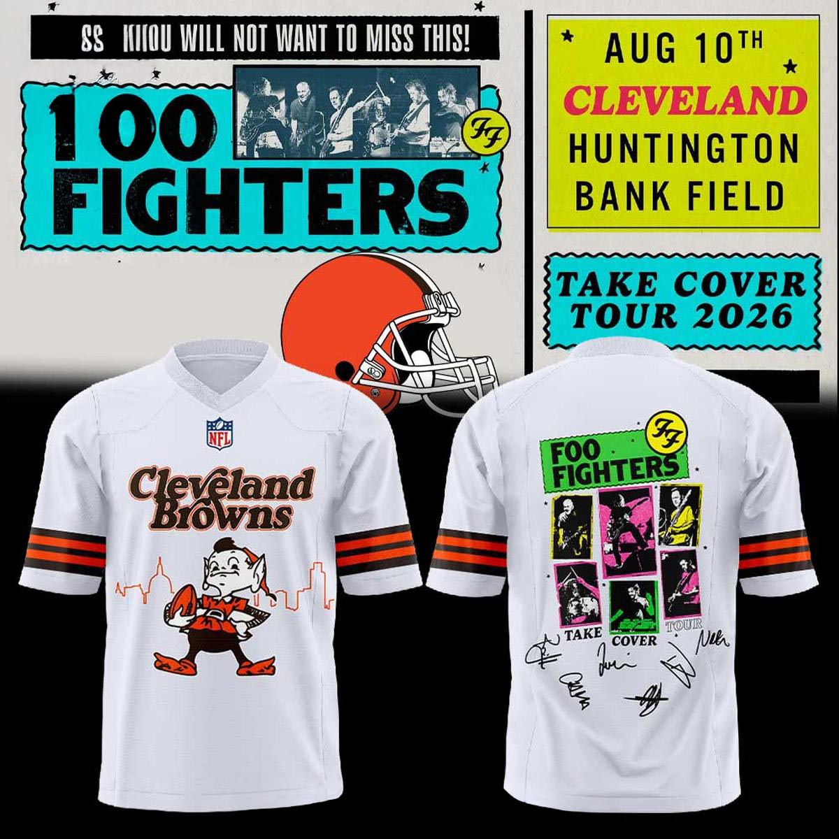 Cleveland Browns Foo Fighters 2026 Take Cover Tour Custom Football Jersey NFL Rock Music Concert Fan Apparel 1 - Unicasport Cleveland Browns Foo Fighters 2026 Take Cover Tour Custom Football Jersey NFL Rock Music Concert Fan Apparel
