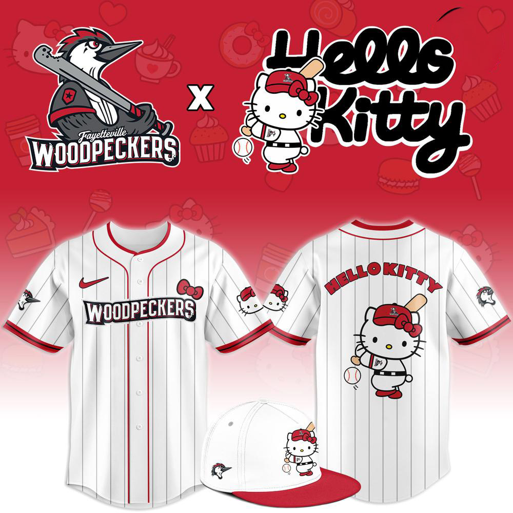 Limited Edition Hello Kitty x Fayetteville Woodpeckers Baseball Jersey 1 - Unicasport Limited Edition Hello Kitty x Fayetteville Woodpeckers Baseball Jersey