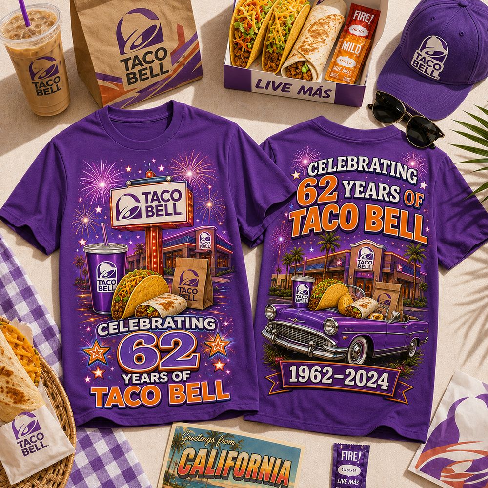 Taco Bell 62 Years Retro Neon Sign Limited Edition Graphic T-Shirt - Best Gift for Fans