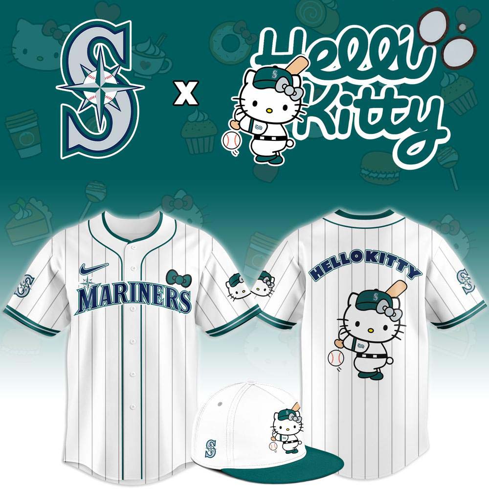 Seattle Mariners x Hello Kitty Green Pinstripe Limited Edition Baseball Jersey 1 - Unicasport Seattle Mariners x Hello Kitty Green Pinstripe Limited Edition Baseball Jersey