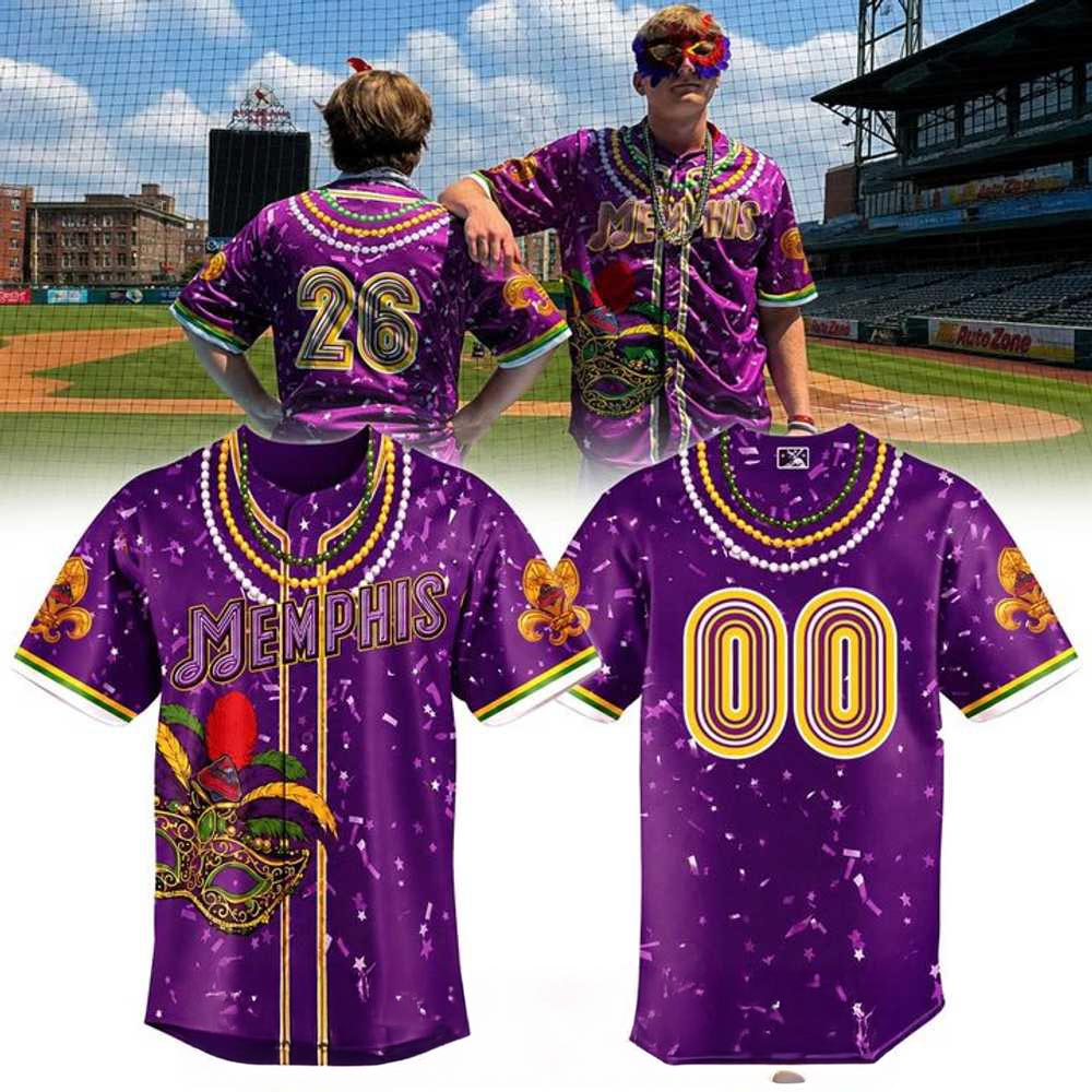 Memphis Redbirds Mardi Gras Theme Night Sublimated Baseball Jersey MiLB New Orleans Festival Fan Sports Apparel 1 - Unicasport Memphis Redbirds Mardi Gras Theme Night Sublimated Baseball Jersey MiLB New Orleans Festival Fan Sports Apparel