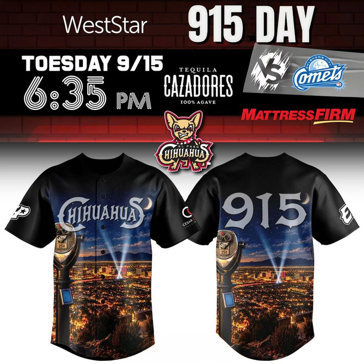 El Paso Chihuahuas 915 Day 2026 Game Night Personalized Baseball Jersey Fanwear Collection 2 - Unicasport El Paso Chihuahuas 915 Day 2026 Game Night Personalized Baseball Jersey Fanwear Collection