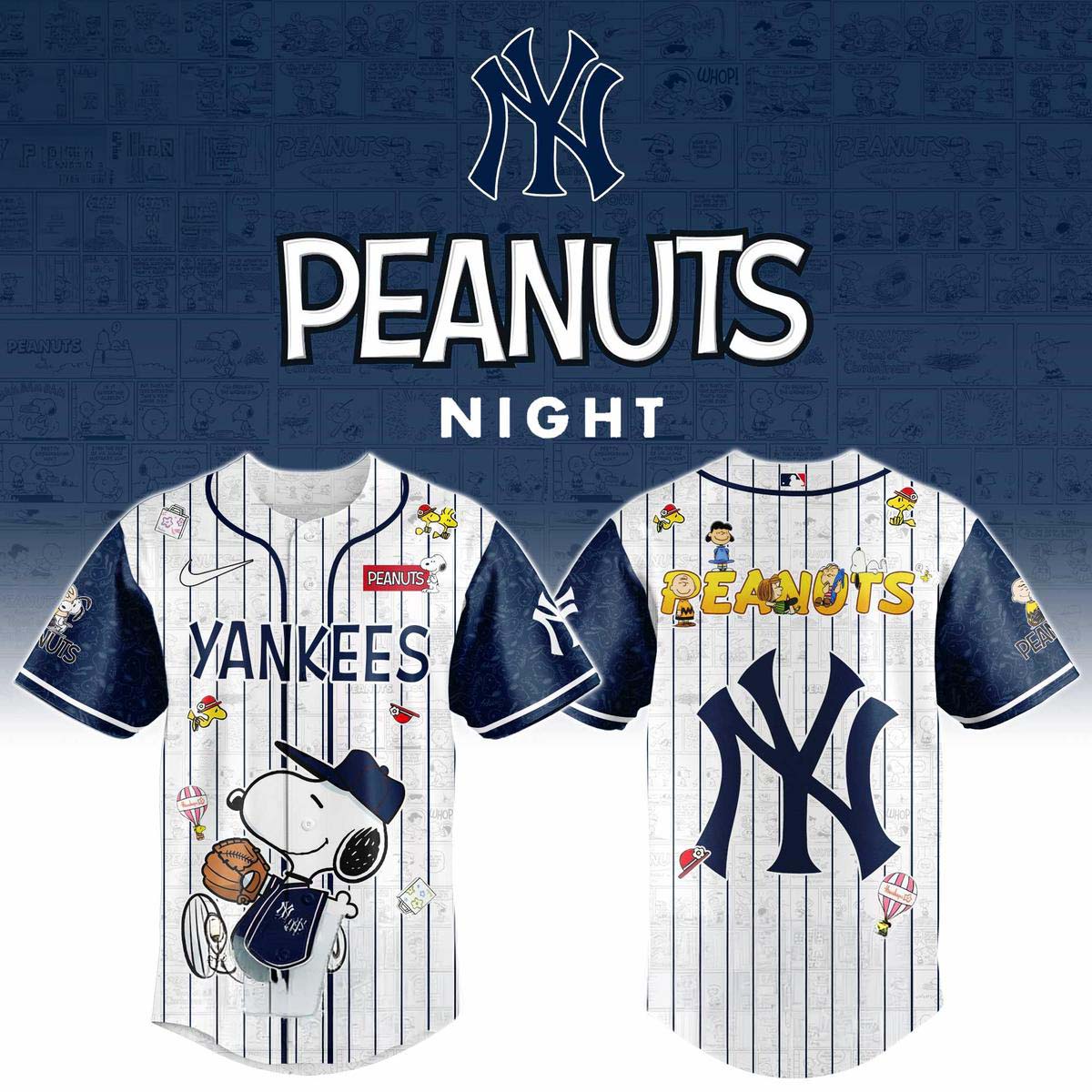 New York Yankees x Peanuts Snoopy Baseball Jersey - Best Gift for Fans