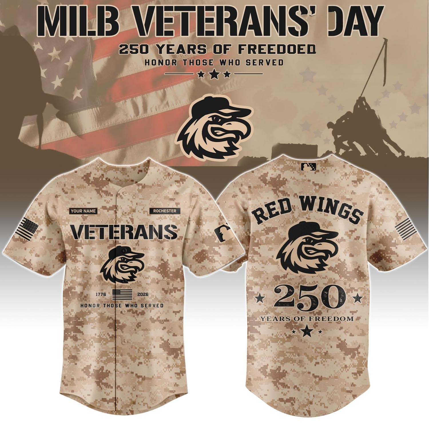 Rochester Red Wings Veterans Day 2026 Special Limited Edition Baseball Jersey Fan Apparel 2 - Unicasport Rochester Red Wings Veterans Day 2026 Special Limited Edition Baseball Jersey Fan Apparel