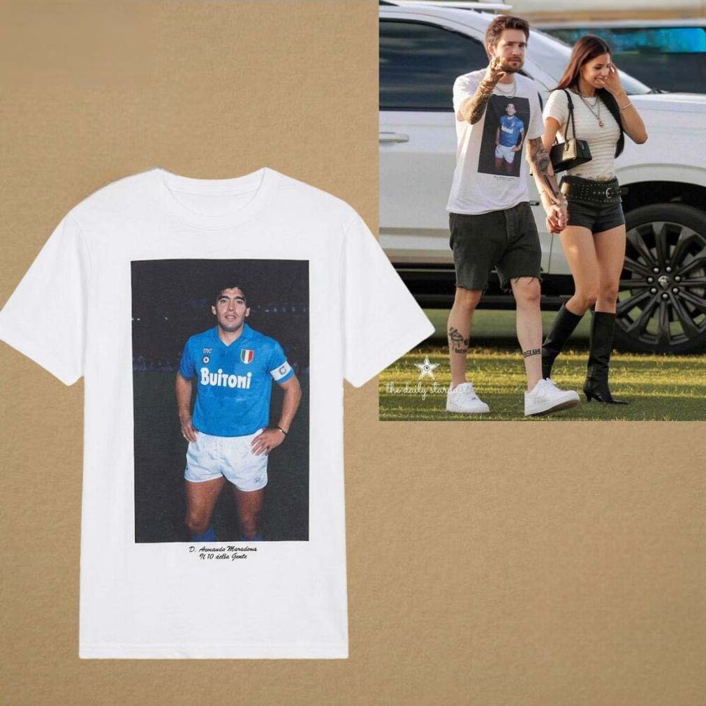Kenia Os and Peso Pluma wear Maradona Graphic Tee
