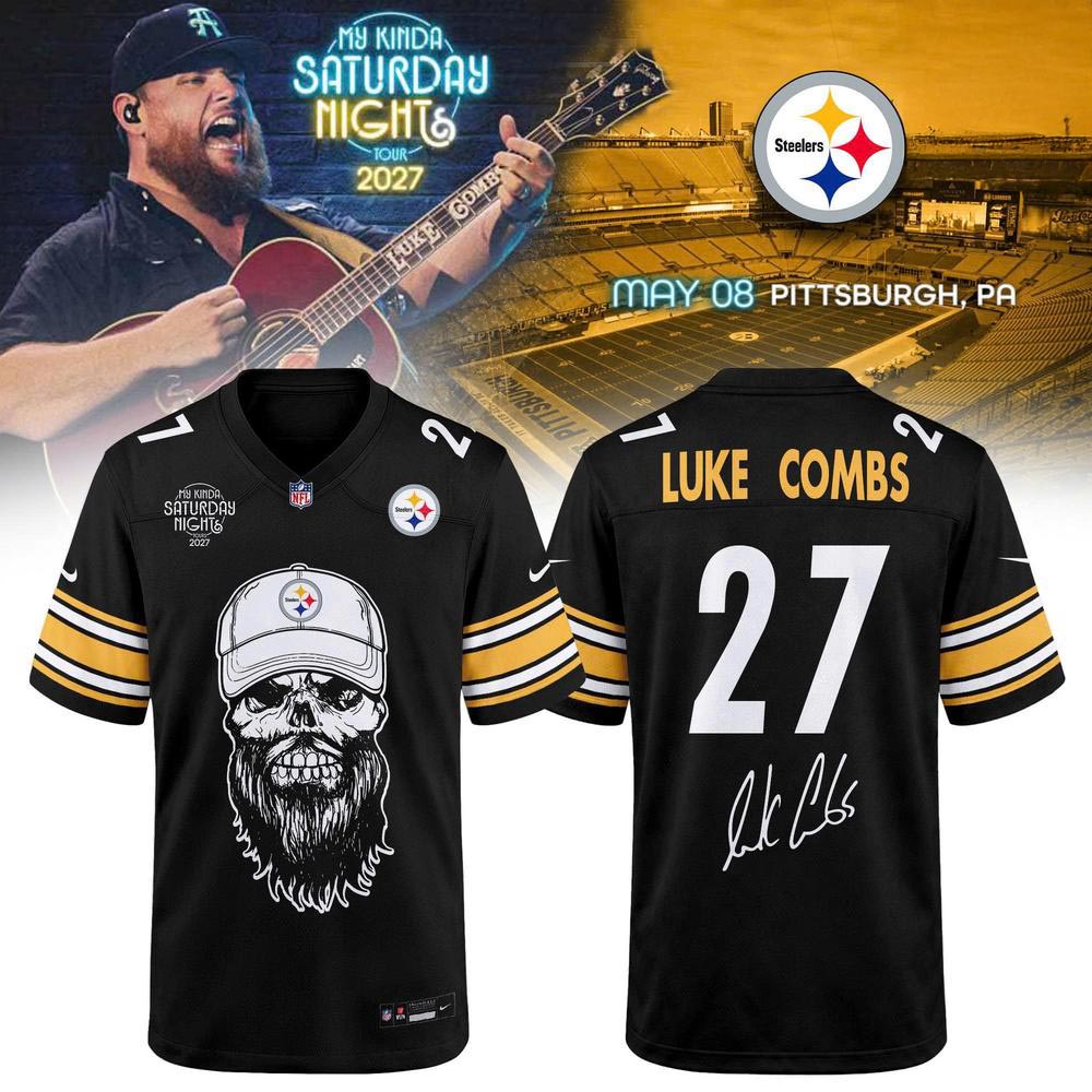 Pittsburgh Steelers Luke Combs My Kinda Saturday Night Tour 2027 Jersey Music Football Fan Apparel 1 - Unicasport Pittsburgh Steelers Luke Combs My Kinda Saturday Night Tour 2027 Jersey Music Football Fan Apparel