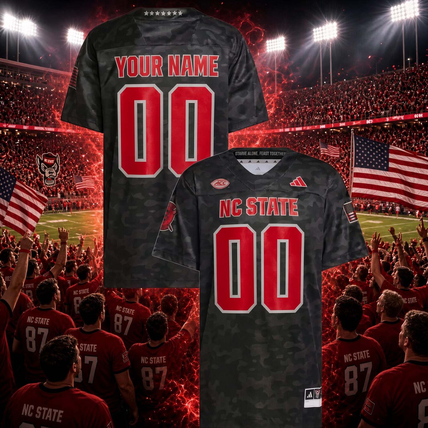 NC State Wolfpack Football Black Camo 2026 Personalized Jersey Football Fanwear 1 - Unicasport NC State Wolfpack Football Black Camo 2026 Personalized Jersey Football Fanwear