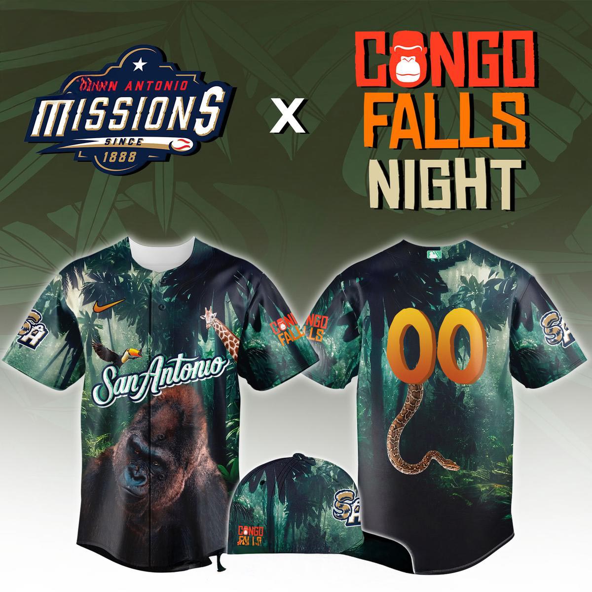 San Antonio Missions Congo Falls Night 2026 Theme Game Baseball Jersey Special Event Fanwear 1 - Unicasport San Antonio Missions Congo Falls Night 2026 Theme Game Baseball Jersey Special Event Fanwear