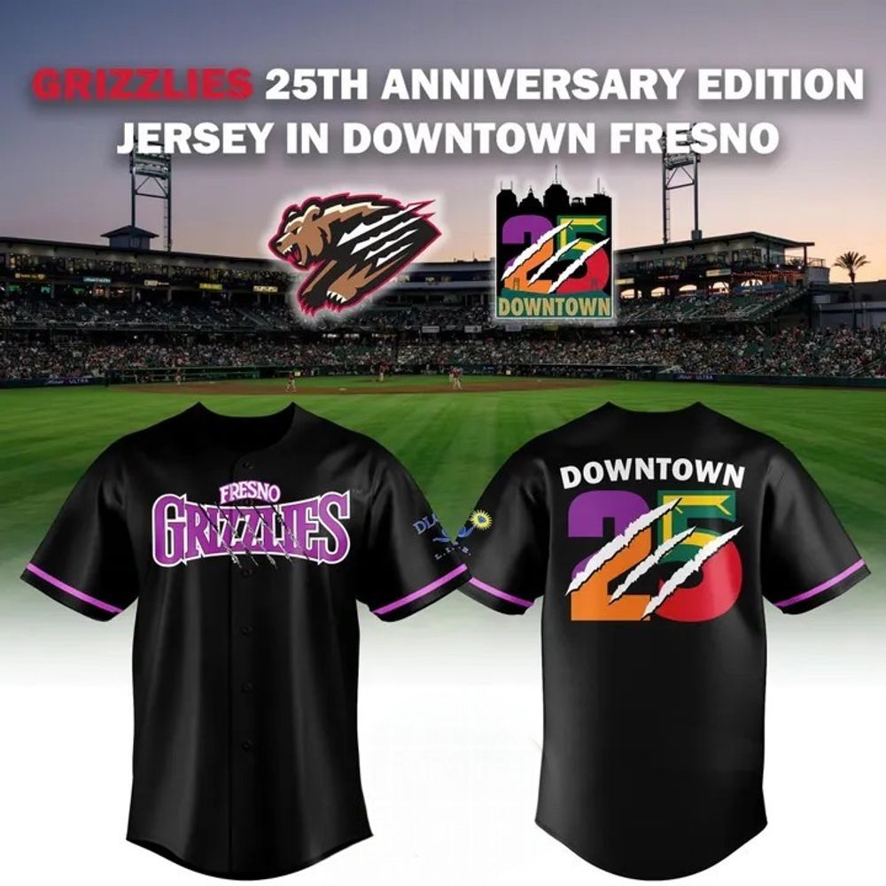 Downtown Baseball Jersey Fresno Grizzlies 25th Anniversary Edition