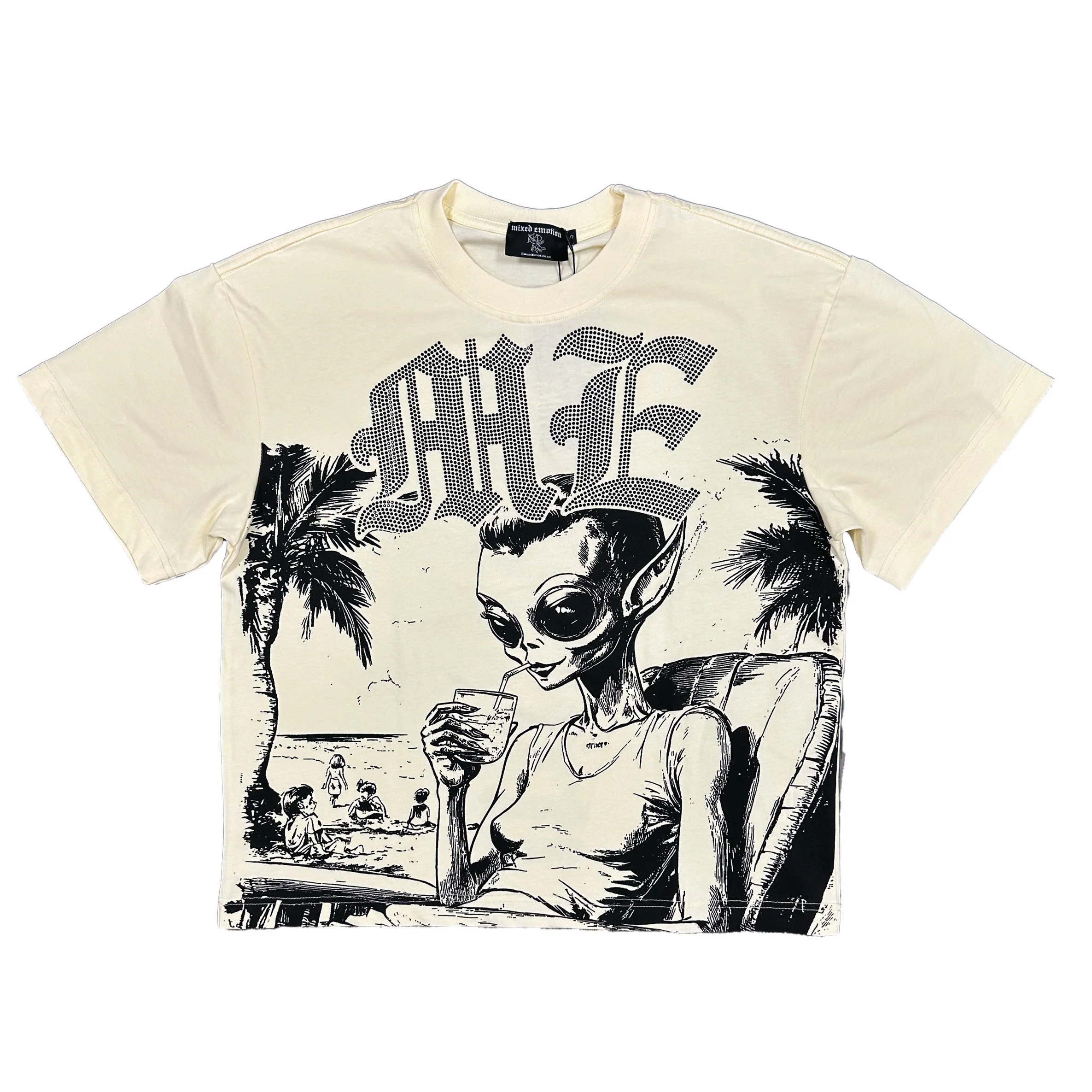 Cream Beach Rhinestone Tee Cream Beach Rhinestone Graphic Tee Trend Merch 2025