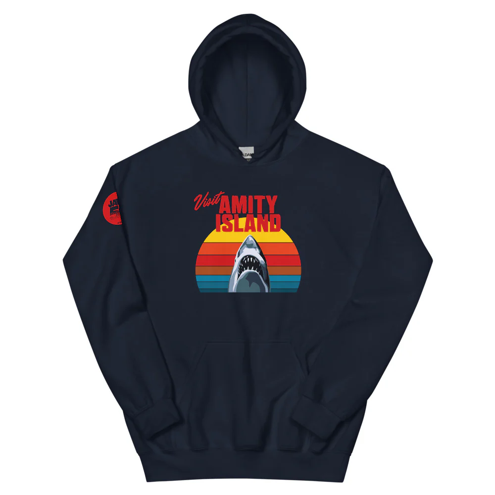 Jaws 50th Anniversary Visit Amity Island Hoodie Vintage Movie Logo Graphic Hoodie Gift for Fans