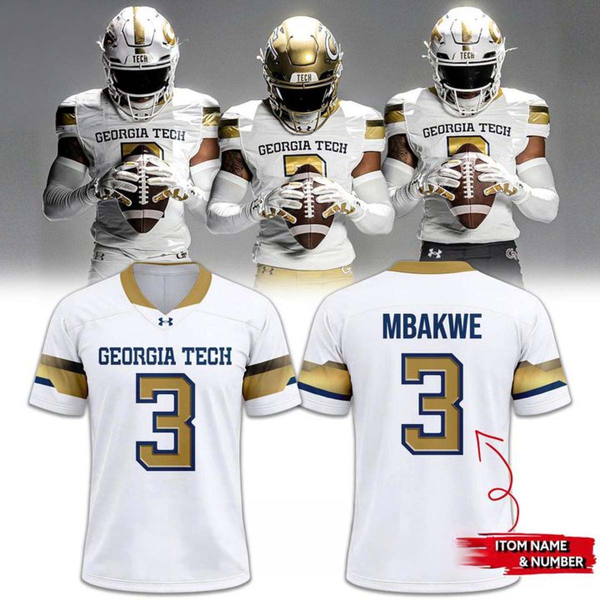 Georgia Tech MBAKWE 2026 Under Armour Custom Football Jersey - Best Gift for Fans