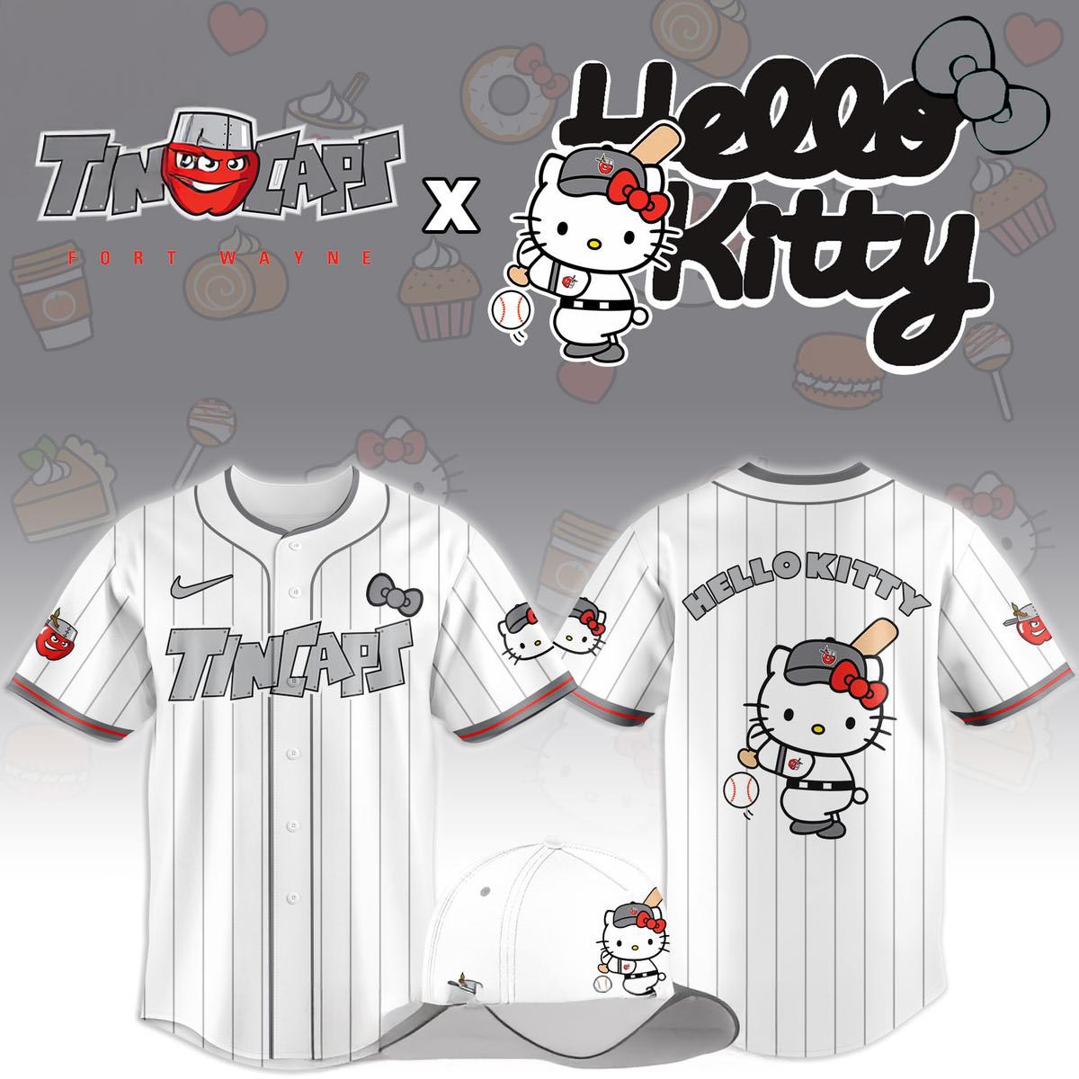 Fort Wayne TinCaps Hello Kitty Classic Striped 2026 Night Baseball Jersey 2 - Unicasport Fort Wayne TinCaps Hello Kitty Classic Striped 2026 Night Baseball Jersey