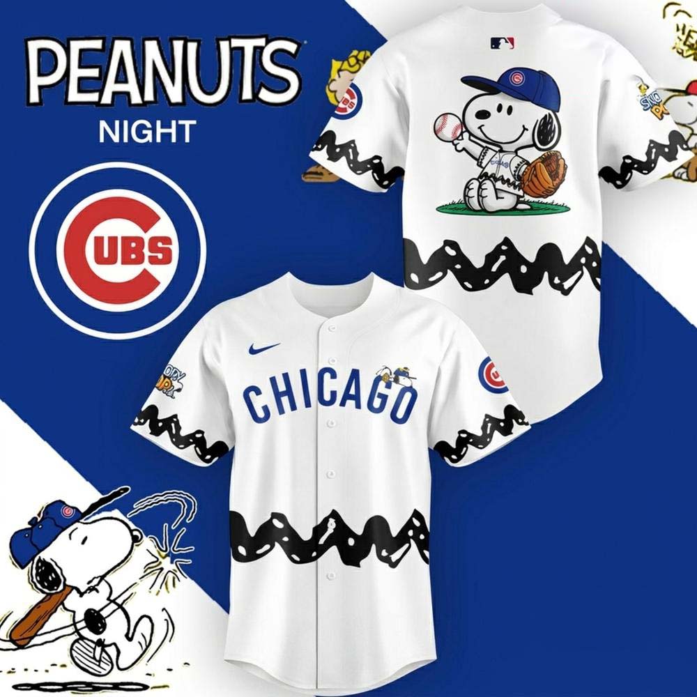 Chicago Cubs Peanuts Night White Baseball Jersey 1 - Unicasport Chicago Cubs Peanuts Night White Baseball Jersey