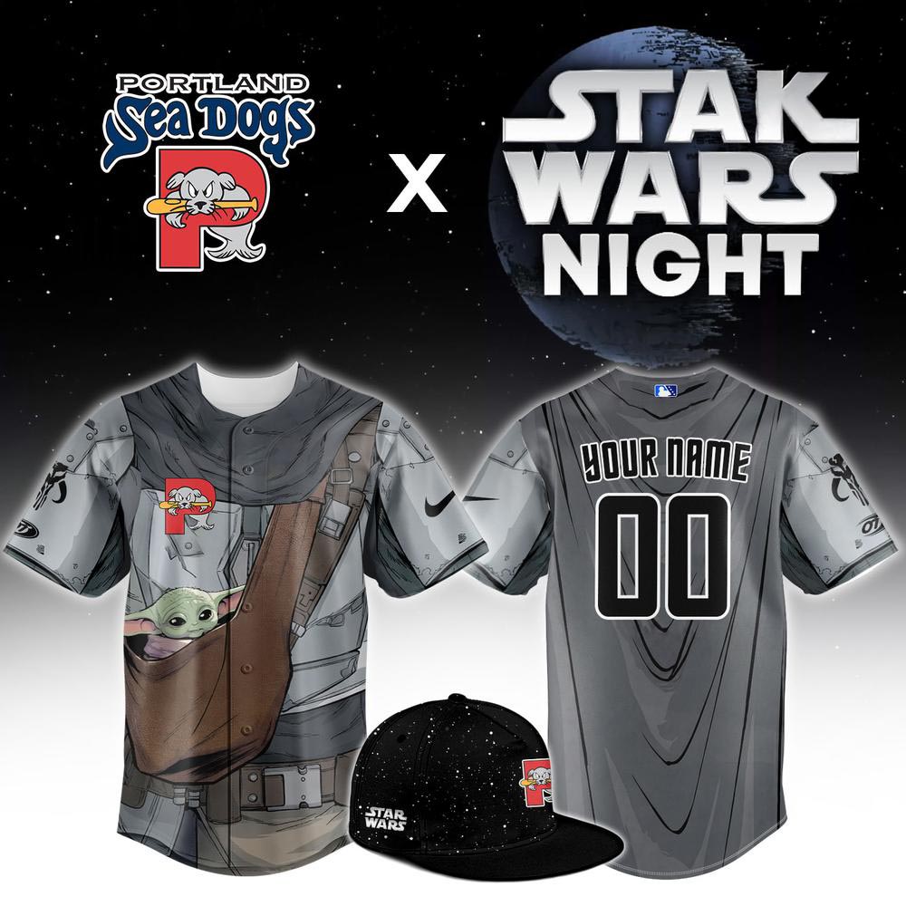 Portland Sea Dogs x Star Wars Mandalorian Grogu Baseball Jersey MiLB Sci Fi Character Theme Night Fan Gift 1 - Unicasport Portland Sea Dogs x Star Wars Mandalorian Grogu Baseball Jersey MiLB Sci Fi Character Theme Night Fan Gift