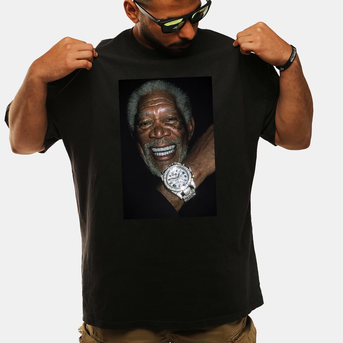 Morgan Freeman Grillz Funny Celebrity Meme Graphic Tee Pop Culture Humor Shirt Gift for Fans