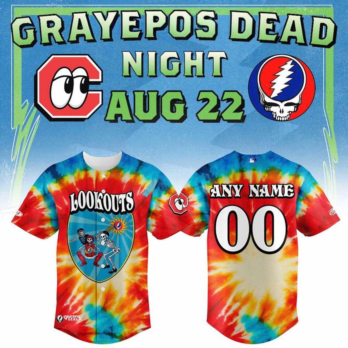 2026 Chattanooga Lookouts Grateful Dead Night Jerseys 1 - Unicasport 2026 Chattanooga Lookouts Grateful Dead Night Jerseys