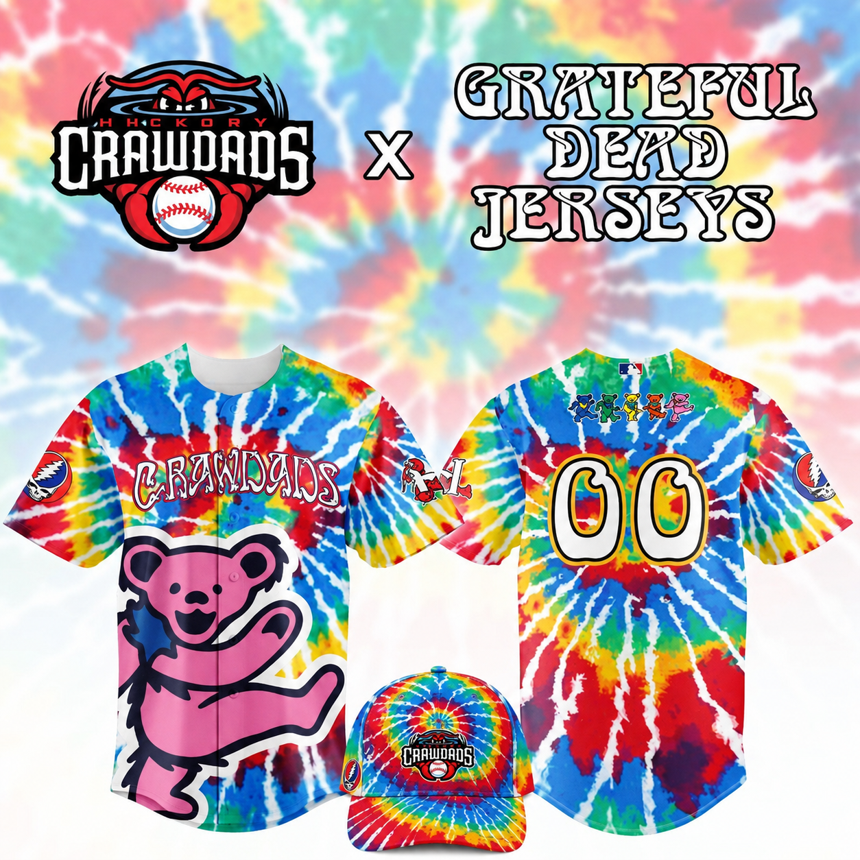 Hickory Crawdads Grateful Dead Night 2026 Personalized Baseball Jersey 1 - Unicasport Hickory Crawdads Grateful Dead Night 2026 Personalized Baseball Jersey