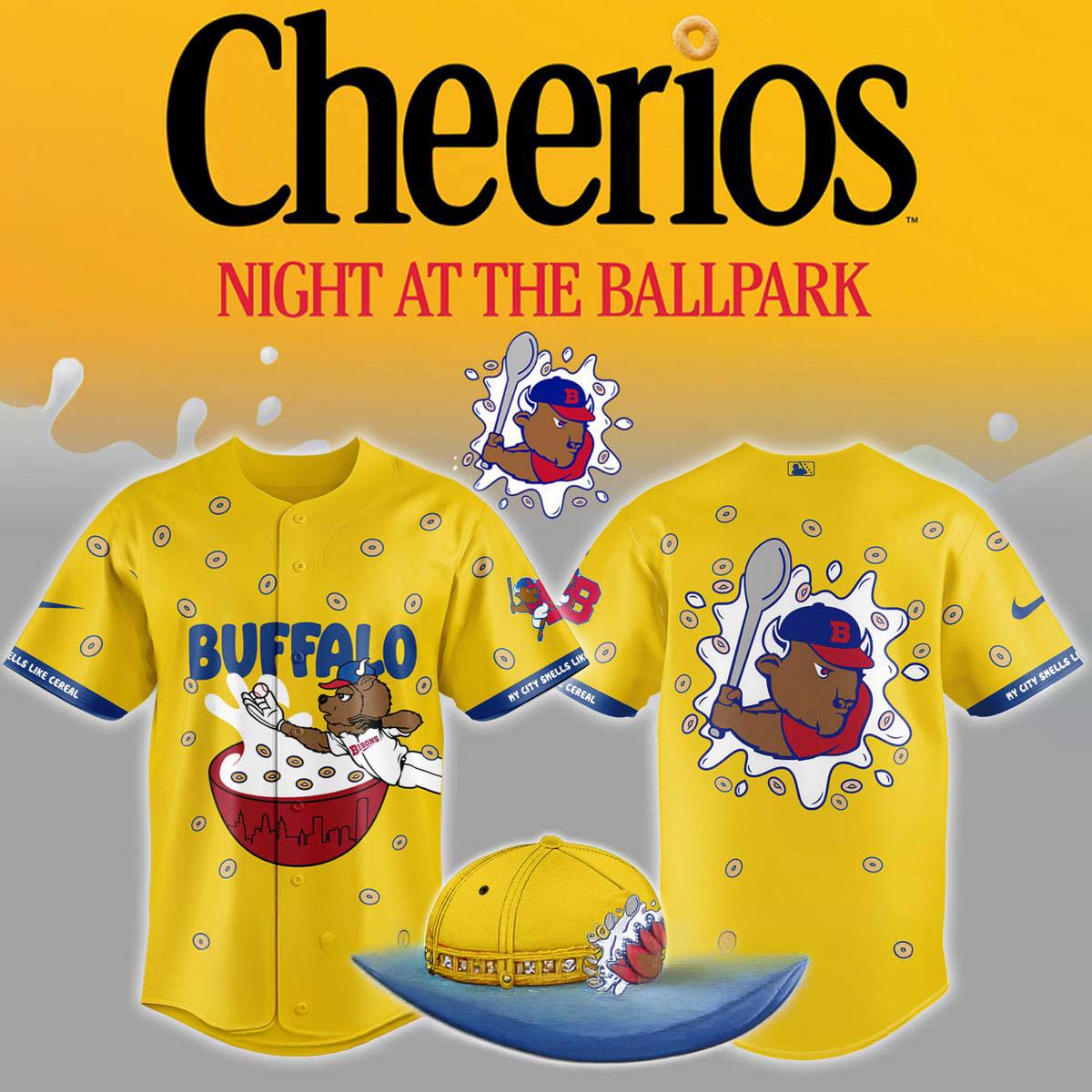 Buffalo Bisons My City Smells Like Cheerios Night Yellow Baseball Jersey - Best Gift for Fans