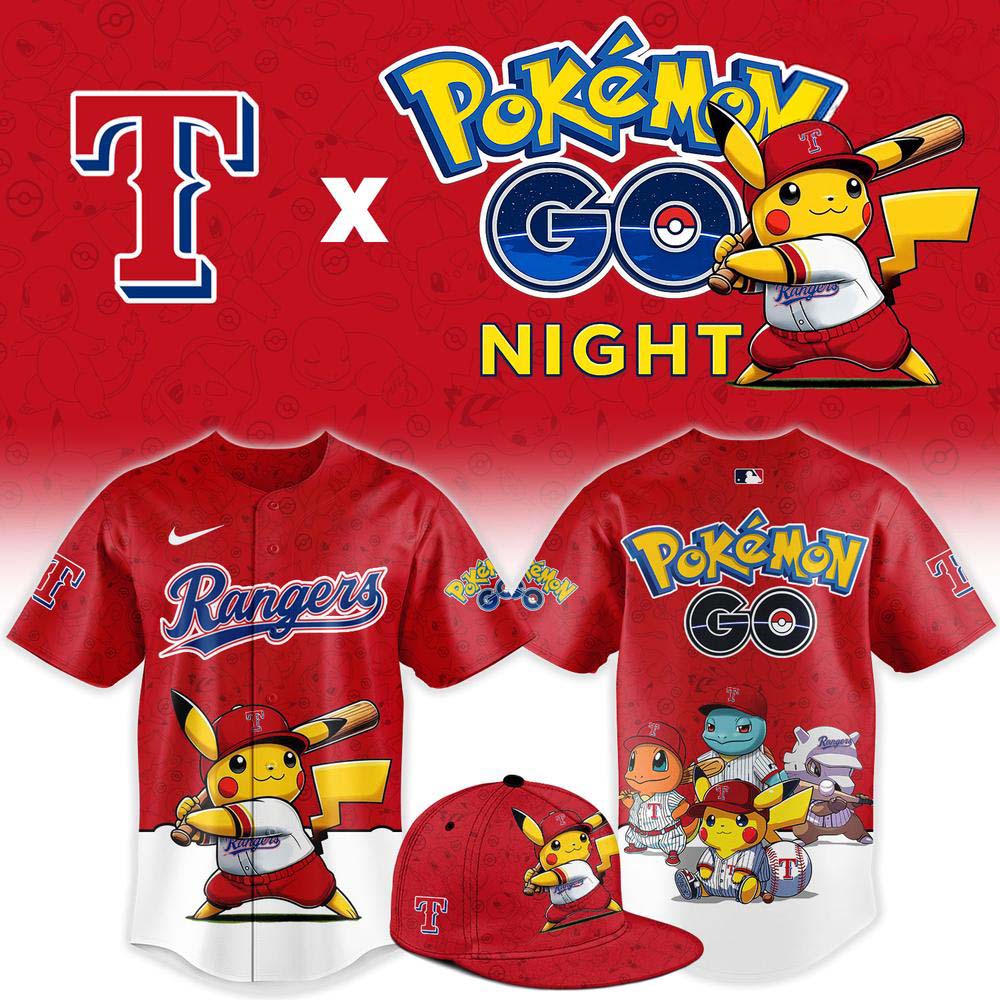 Texas Rangers x Pokémon GO Night Limited Edition Baseball Jersey 1 - Unicasport Texas Rangers x Pokémon GO Night Limited Edition Baseball Jersey