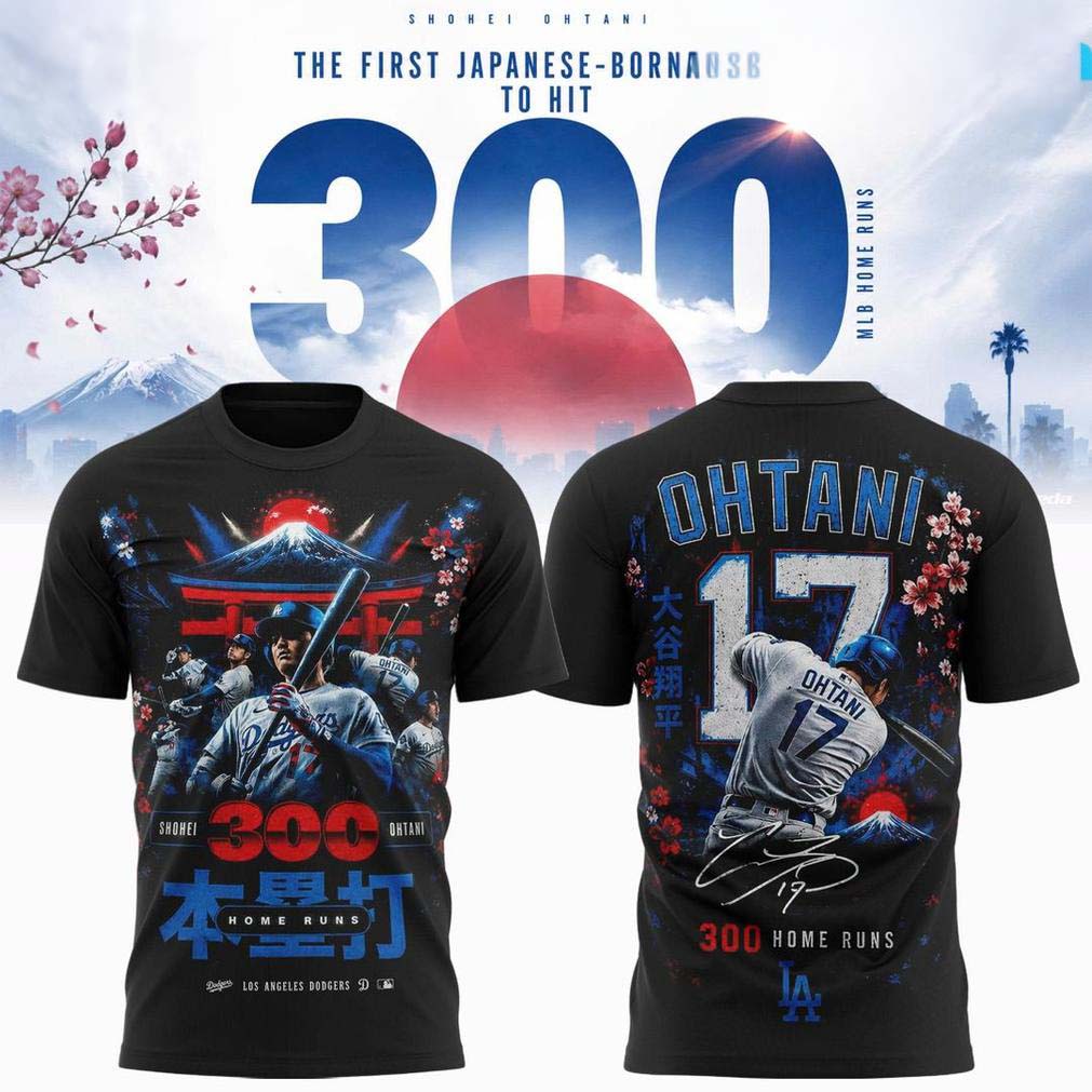 Shohei Ohtani 300 Home Runs Dodgers Baseball Graphic Tee - Best Gift for Fans