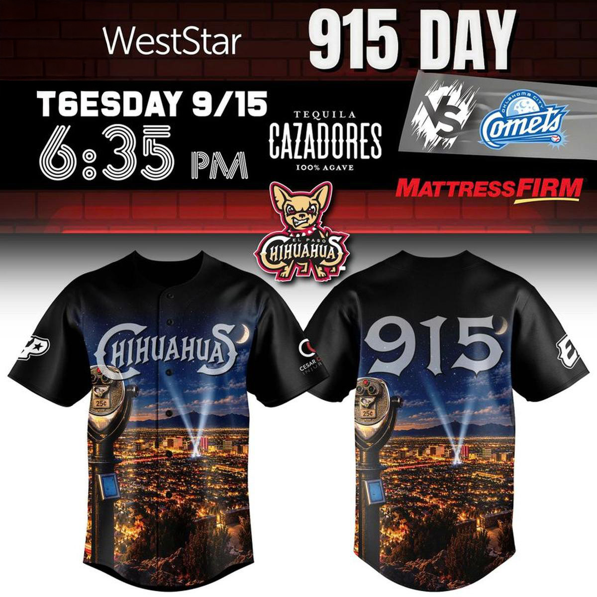 El Paso Chihuahuas 915 Day 2026 Baseball Jersey Fanwear Collection 1 - Unicasport El Paso Chihuahuas 915 Day 2026 Baseball Jersey Fanwear Collection