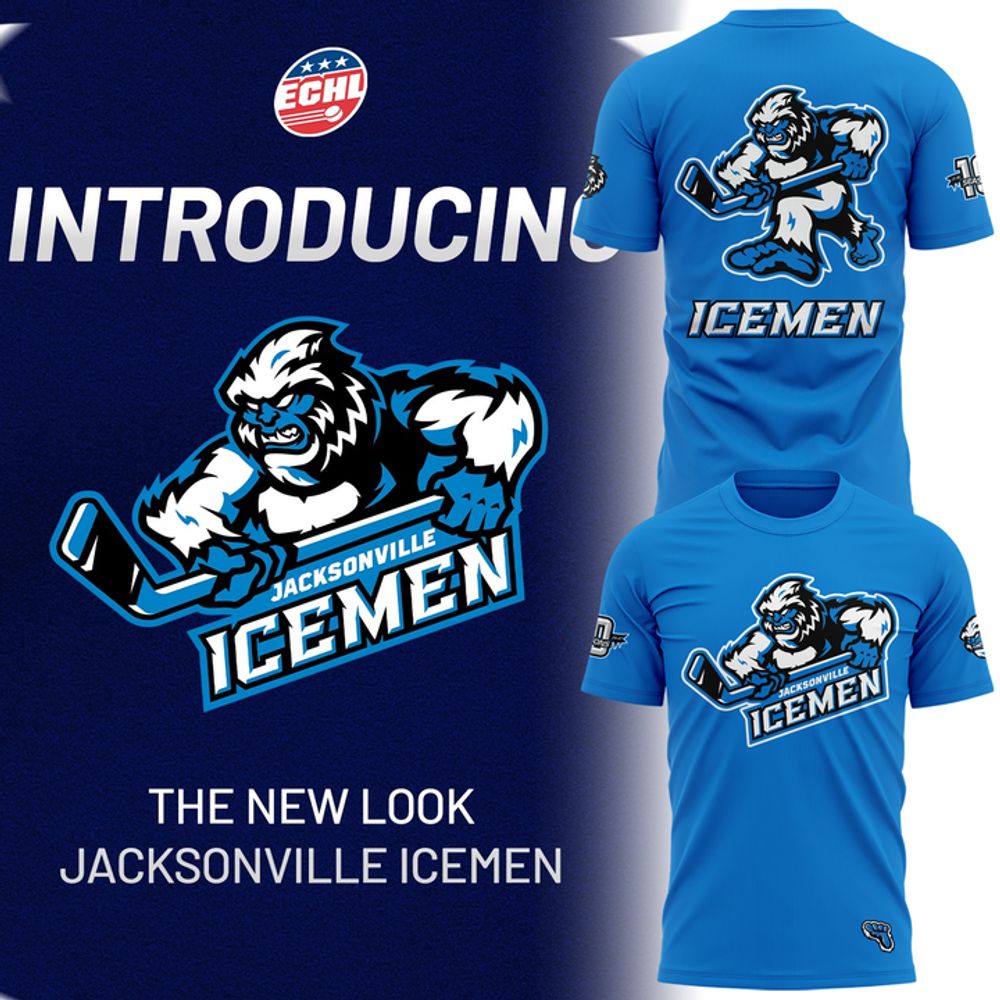 Blue Jacksonville Icemen 10th Anniversary Limited Edition Logo Shirt