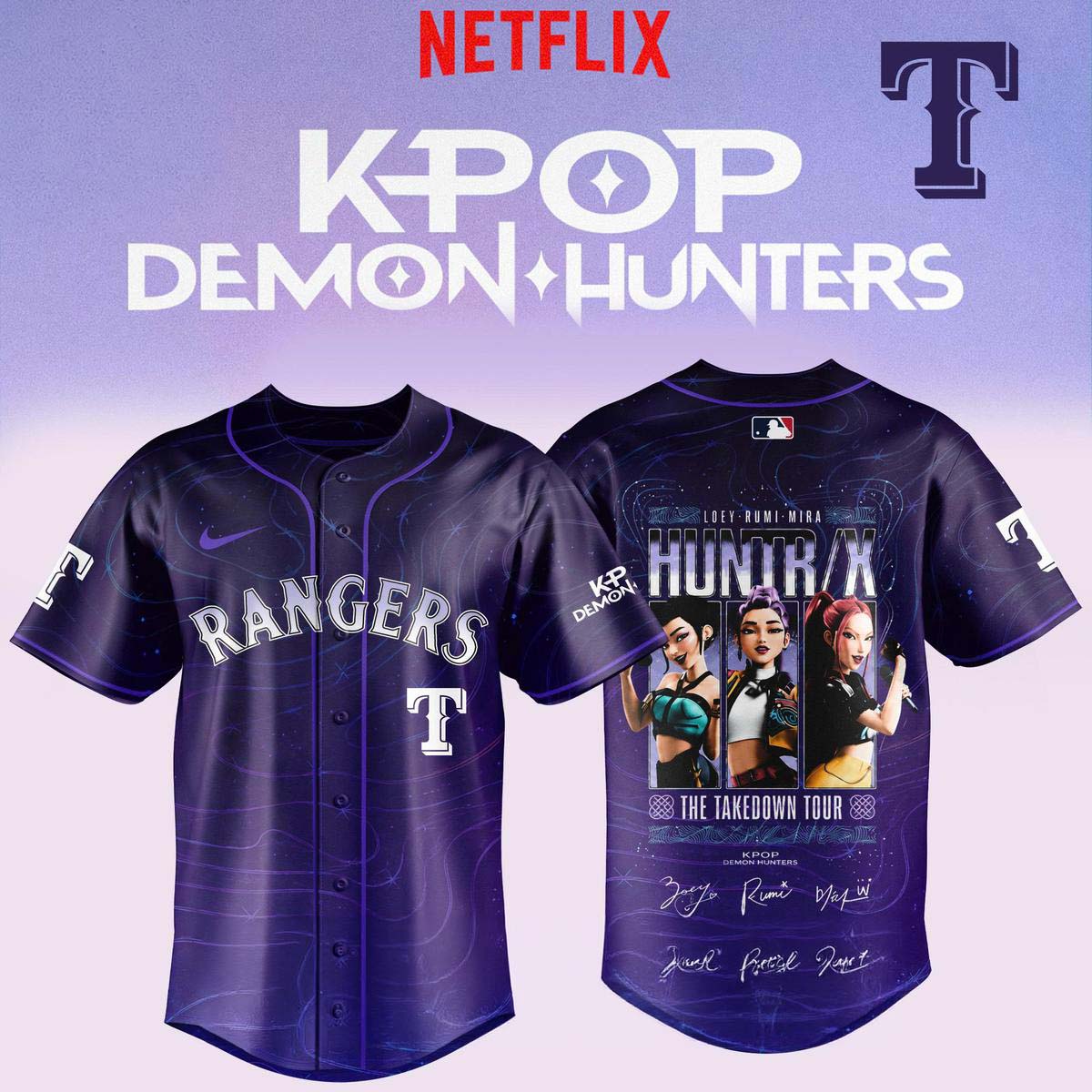 MLB All Team x KPop Demon Hunters Night Baseball Jersey - Best Gift for Fans