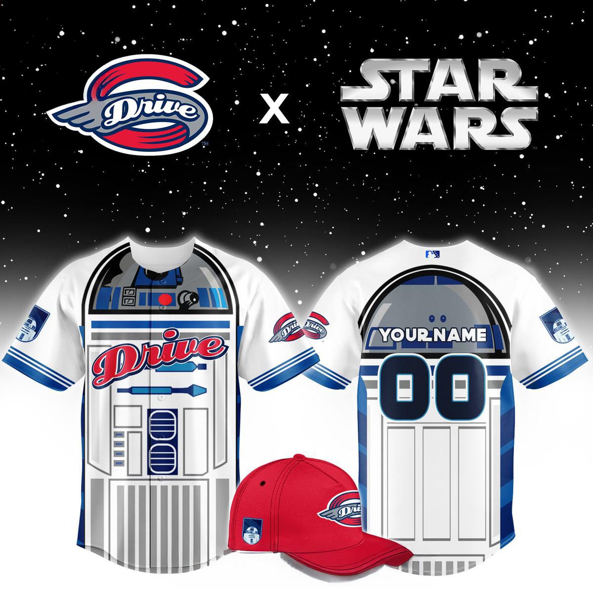 Greenville Drive Star Wars R2D2 Night 2026 MiLB Custom Baseball Jersey 1 - Unicasport Greenville Drive Star Wars R2D2 Night 2026 MiLB Custom Baseball Jersey