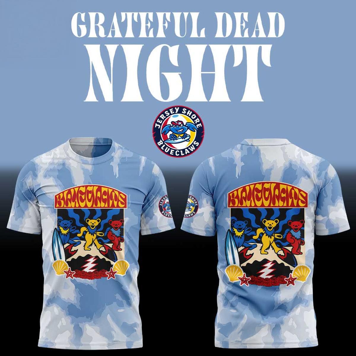 Jersey Shore BlueClaws Grateful Dead Night 2026 In ShoreTown Shirts Baseball Music Night Fan Graphic Tee 1 - Unicasport Jersey Shore BlueClaws Grateful Dead Night 2026 In ShoreTown Shirts Baseball Music Night Fan Graphic Tee