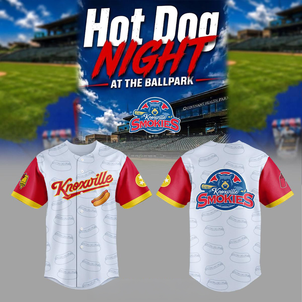 Knoxville Smokies Hot Dog Night 2026 Tribute MiLB Game Personalized Jersey Baseball Fan Custom Apparel 1 - Unicasport Knoxville Smokies Hot Dog Night 2026 Tribute MiLB Game Personalized Jersey Baseball Fan Custom Apparel