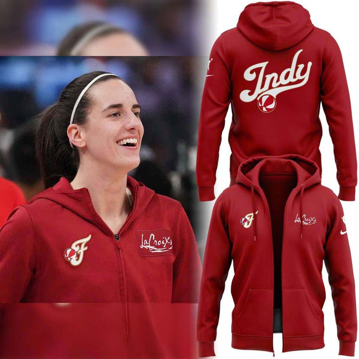 2026 Indiana Fever Caitlin Clark Red Zip Hoodie