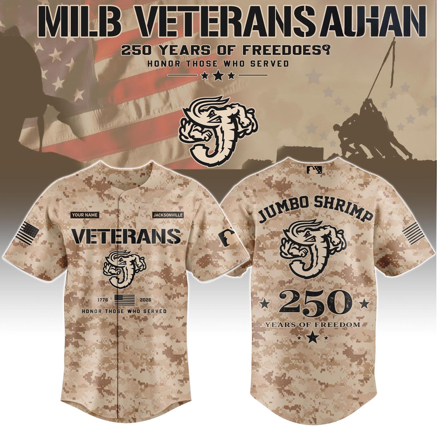 Jacksonville Jumbo Shrimp Veterans Day 2026 Special Limited Edition Baseball Jersey Fan Apparel 1 - Unicasport Jacksonville Jumbo Shrimp Veterans Day 2026 Special Limited Edition Baseball Jersey Fan Apparel