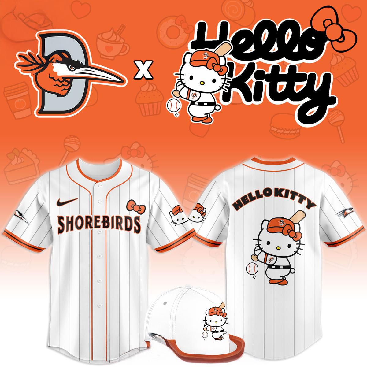 Delmarva Shorebirds Hello Kitty Classic Striped 2026 Night Baseball Jersey Game Day Fan Apparel 1 - Unicasport Delmarva Shorebirds Hello Kitty Classic Striped 2026 Night Baseball Jersey Game Day Fan Apparel