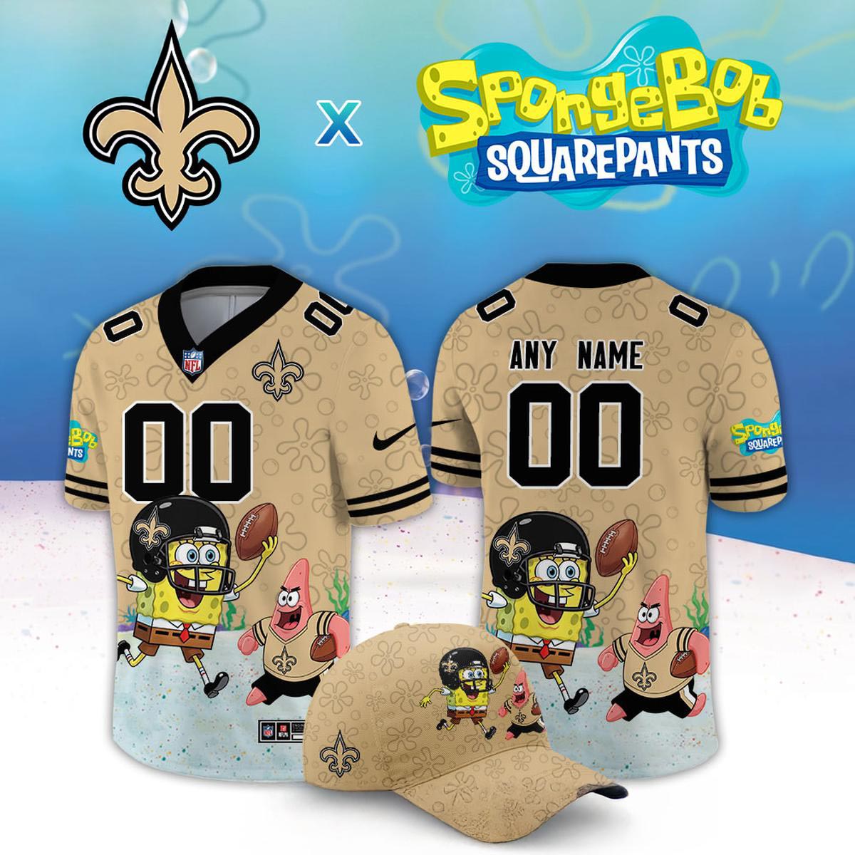 New Orleans Saints x SpongeBob SquarePants 2026 Night Personalized Football Jersey Custom Fan Apparel 2 - Unicasport New Orleans Saints x SpongeBob SquarePants 2026 Night Personalized Football Jersey Custom Fan Apparel