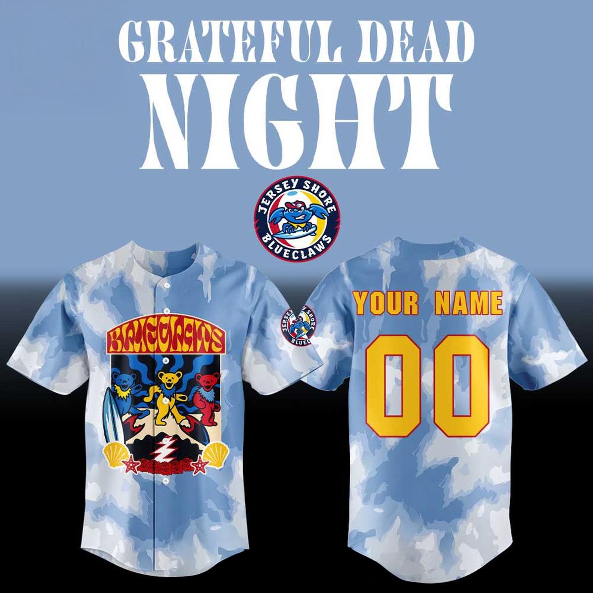 Jersey Shore BlueClaws Grateful Dead Night 2026 In ShoreTown Personalized MiLB Jersey Custom Baseball Fan Apparel 1 - Unicasport Jersey Shore BlueClaws Grateful Dead Night 2026 In ShoreTown Personalized MiLB Jersey Custom Baseball Fan Apparel