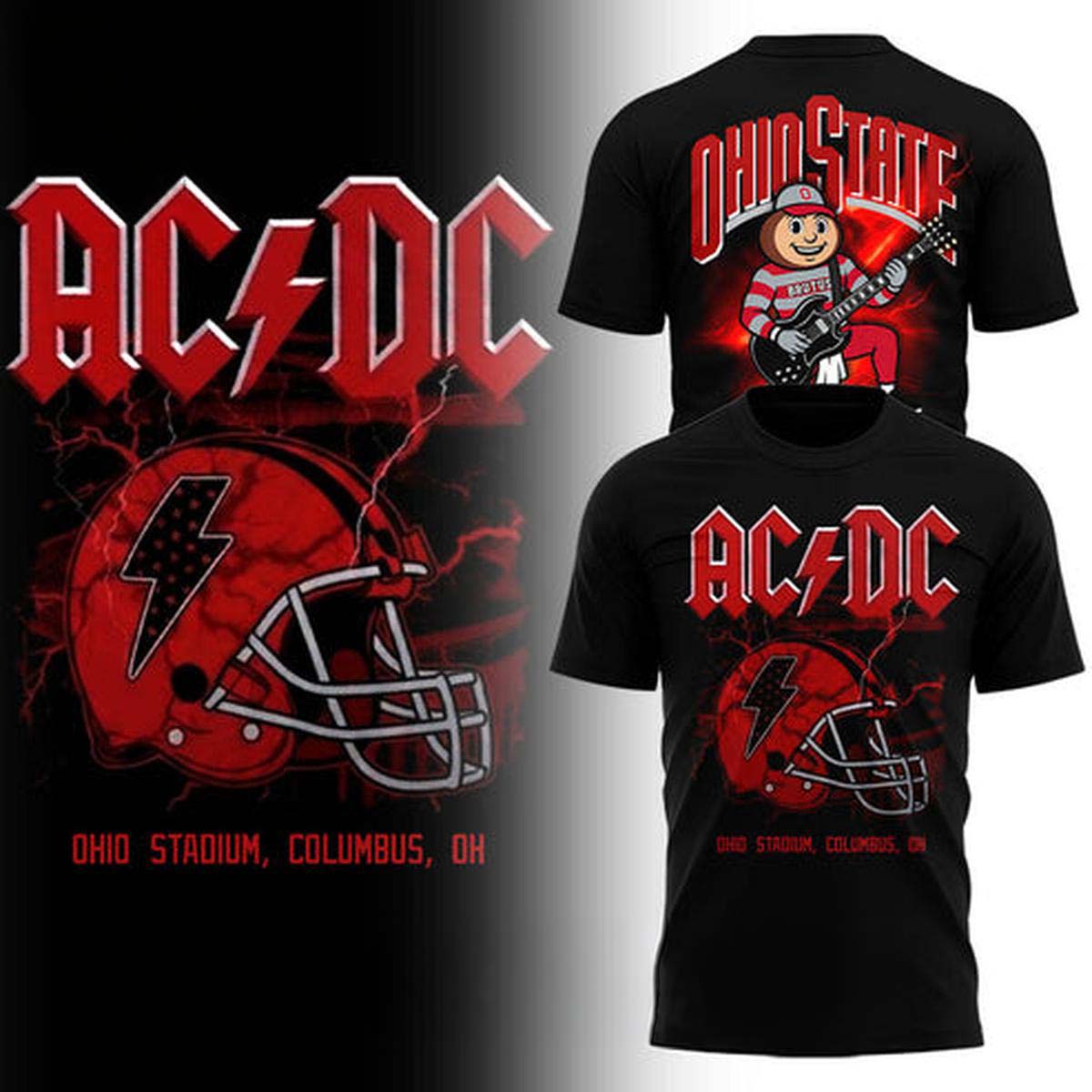 POWER UP AC/DC Ohio Stadium Concert Black Tee - Gift for Rock Fans