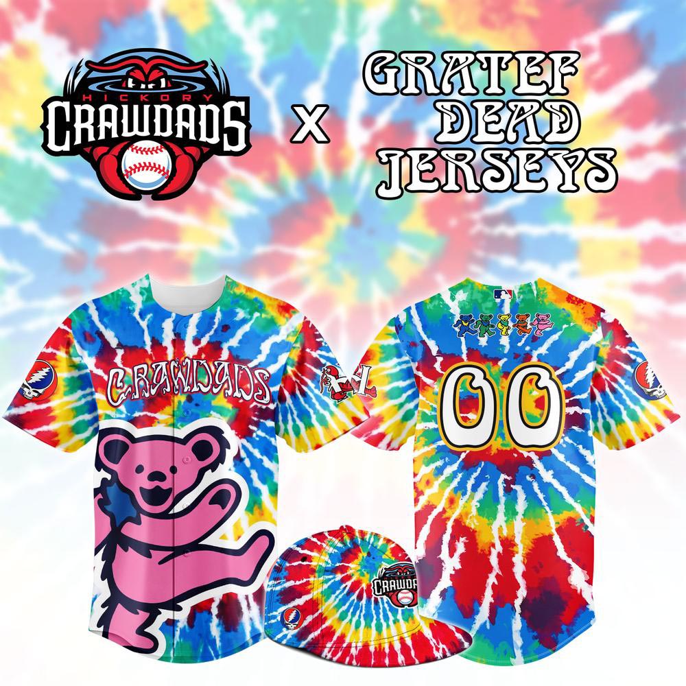 Hickory Crawdads x Grateful Dead Night Custom Baseball Jersey MiLB Rock Band Baseball Fan Sports Apparel 1 - Unicasport Hickory Crawdads x Grateful Dead Night Custom Baseball Jersey MiLB Rock Band Baseball Fan Sports Apparel