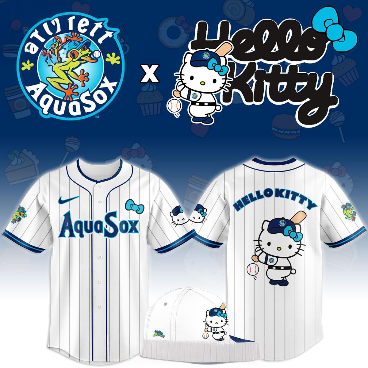 Everett AquaSox Hello Kitty Classic Striped 2026 Night Baseball Jersey 1 - Unicasport Everett AquaSox Hello Kitty Classic Striped 2026 Night Baseball Jersey