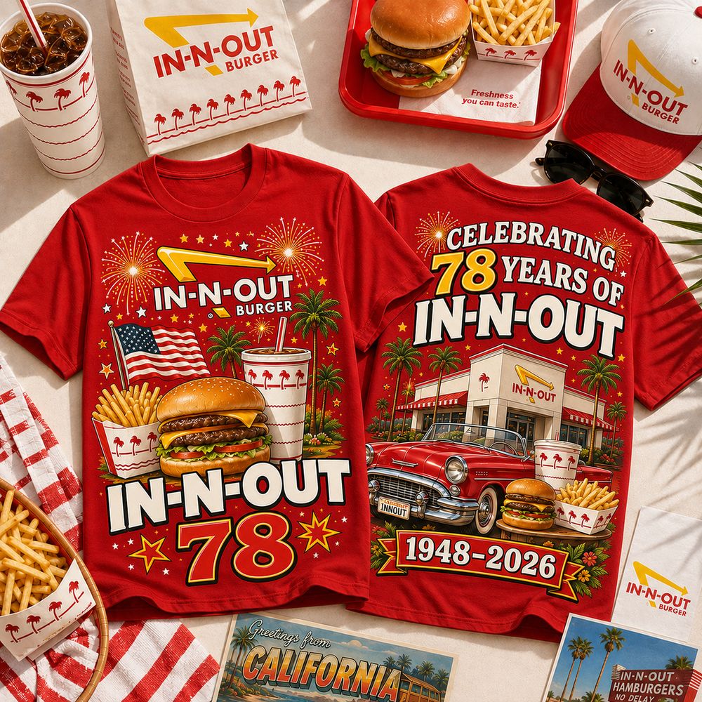 In N Out 78th Anniversary Retro Palm Trees Burger Special Shirt - Unique Fast Food Graphic Gift Idea