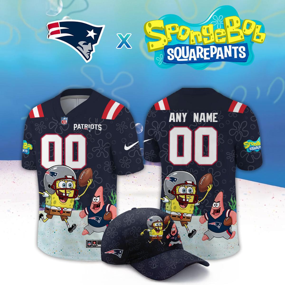 New England Patriots x SpongeBob SquarePants 2026 Night Personalized Football Jersey Custom Fan Apparel 1 - Unicasport New England Patriots x SpongeBob SquarePants 2026 Night Personalized Football Jersey Custom Fan Apparel