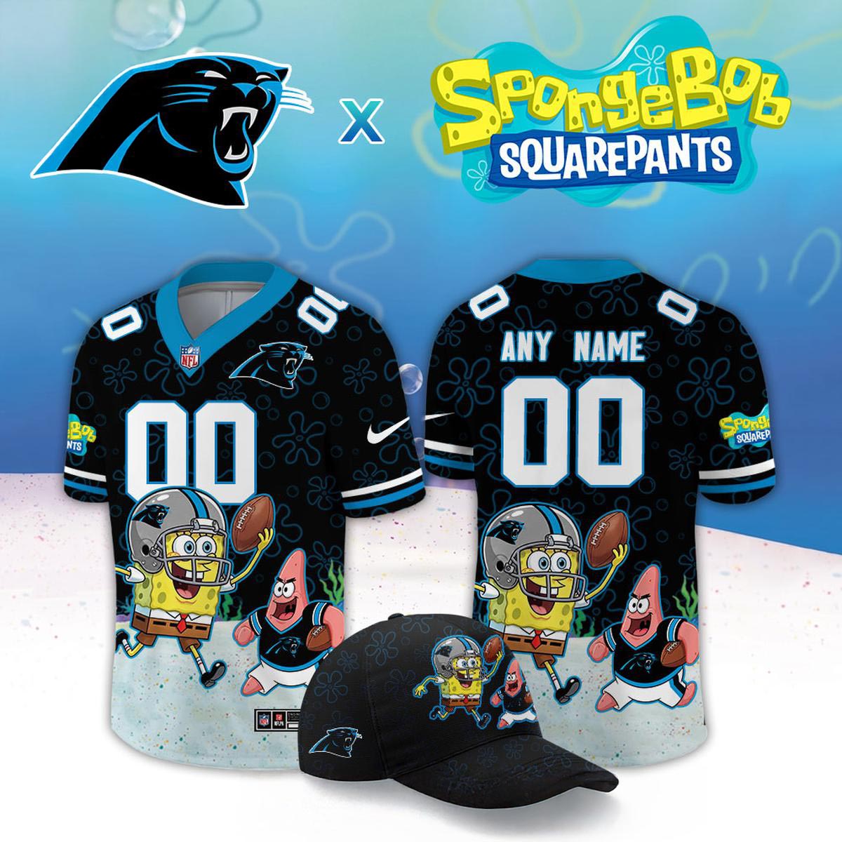Carolina Panthers x SpongeBob SquarePants Night 2026 Custom Football Jersey Character Fan Apparel 2 - Unicasport Carolina Panthers x SpongeBob SquarePants Night 2026 Custom Football Jersey Character Fan Apparel