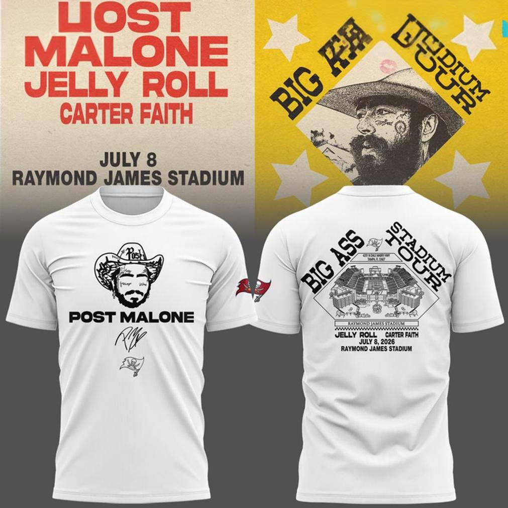 Post Malone Tampa Bay Buccaneers Big Ass Stadium Tour 2026 White Shirt - Best Gift for Fans