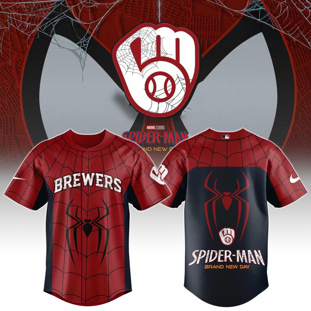 Spider-Man Brand New Day x Milwaukee Brewers Collaboration Baseball Jersey 1 - Unicasport Spider-Man Brand New Day x Milwaukee Brewers Collaboration Baseball Jersey
