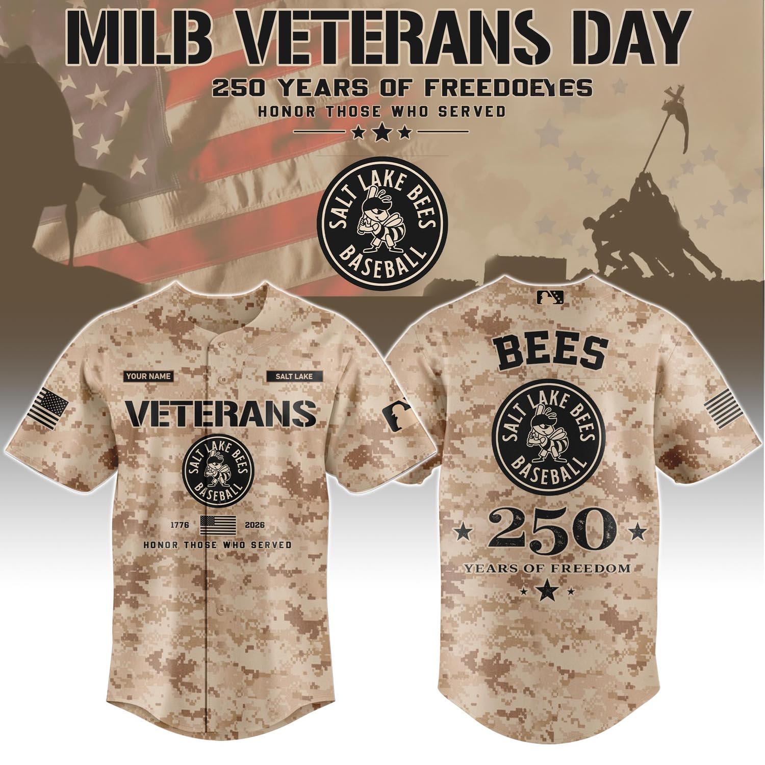 Salt Lake Bees Veterans Day 2026 Special Limited Edition Baseball Jersey Fan Apparel 1 - Unicasport Salt Lake Bees Veterans Day 2026 Special Limited Edition Baseball Jersey Fan Apparel