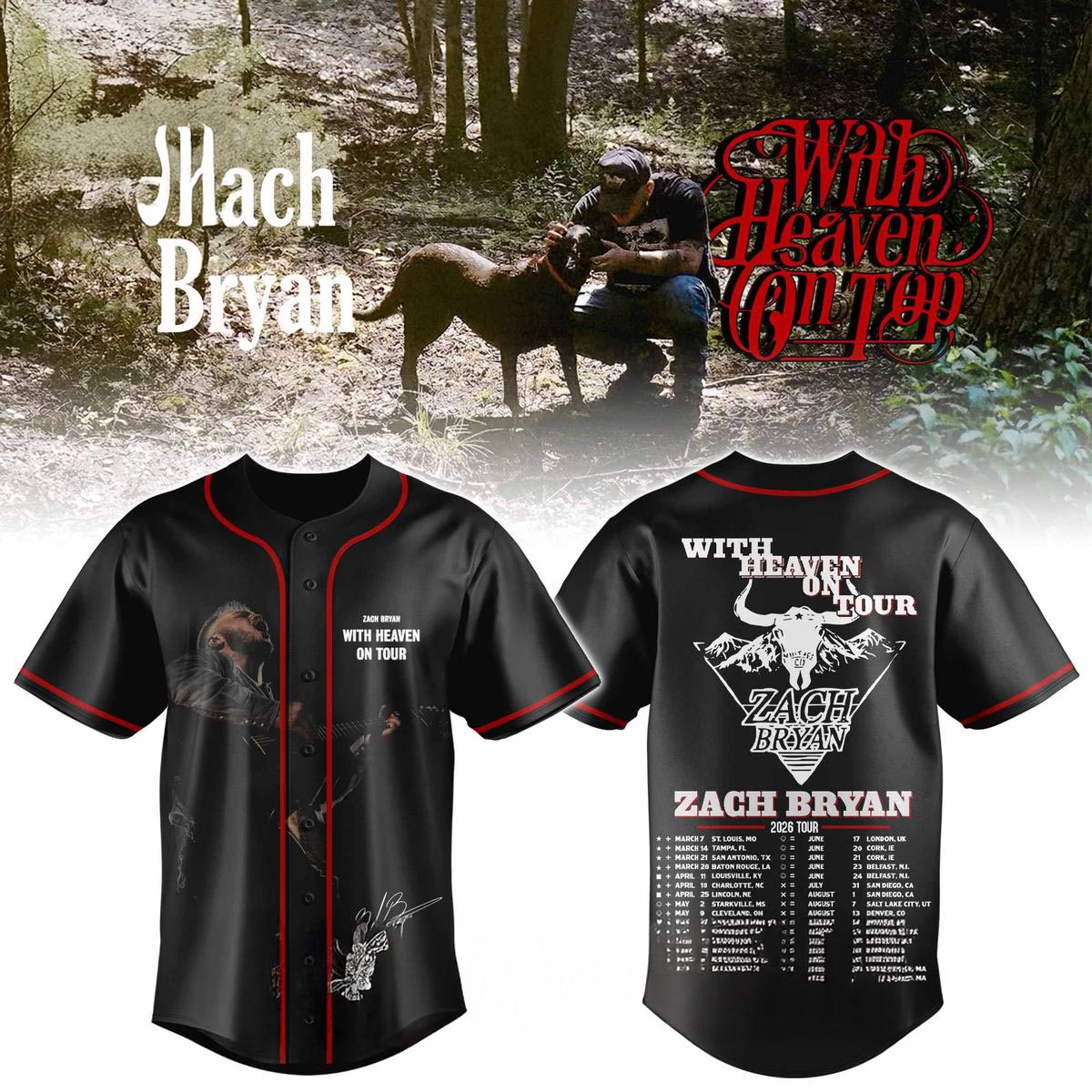 Zach Bryan Heaven On Tour Black Baseball Jersey Country Music Concert Fan Apparel 2 - Unicasport Zach Bryan Heaven On Tour Black Baseball Jersey Country Music Concert Fan Apparel