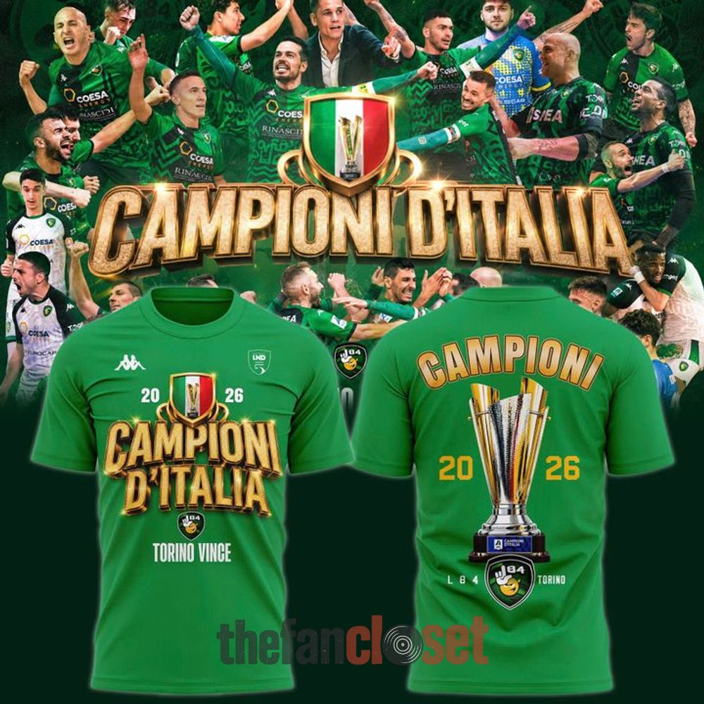 L84 Futsal Campioni D'Italia Torino Vince 2026 Commemorative Soccer Champions Green T-Shirt