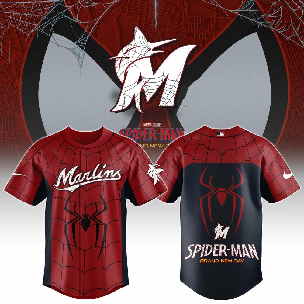 Miami Marlins x Spider-Man Brand New Day Collaboration Baseball Jersey 1 - Unicasport Miami Marlins x Spider-Man Brand New Day Collaboration Baseball Jersey