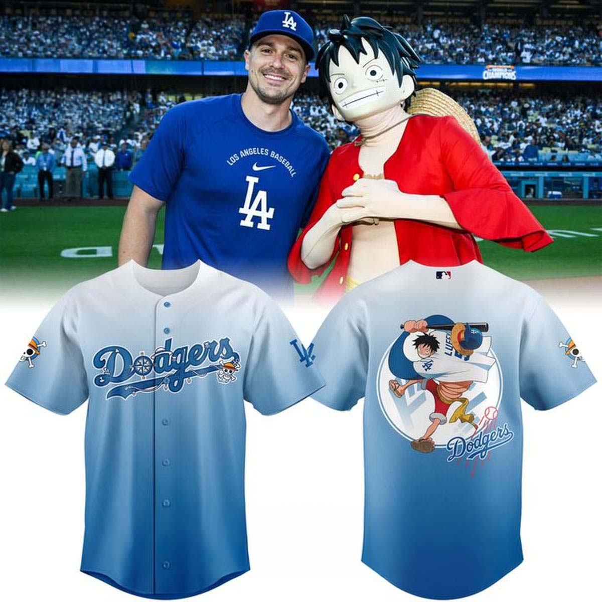 Los Angeles Dodgers x One Piece Night 2026 Special Baseball Jersey - Anime Theme Sports Apparel Gift for Fans